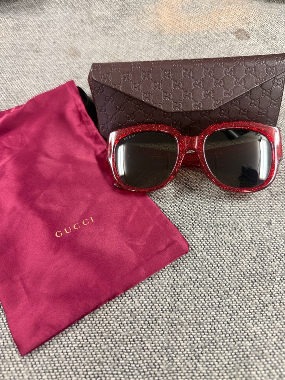 Gucci Red Glitter Oversized Women's Sunglasses